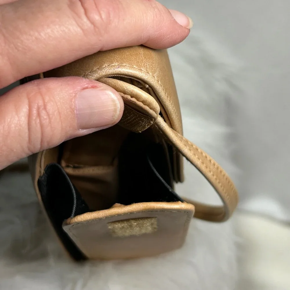 Tan Leather Crossbody Phone Bag‎ Small Shoulder Purse with Mirror